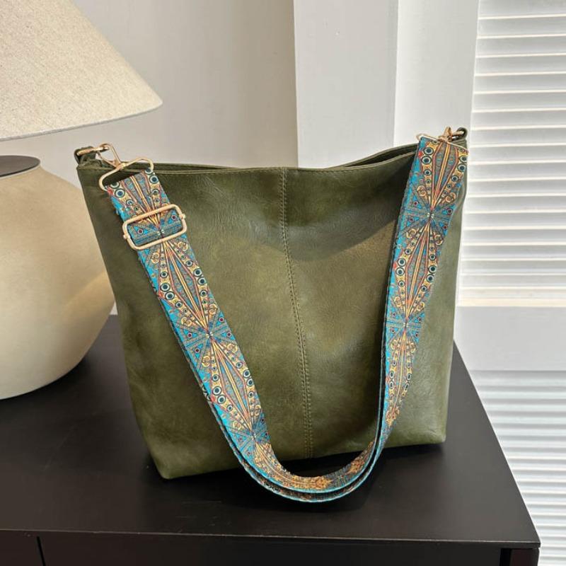 Винтажная женская сумка-тоут, модная сумка через плечо из искусственной кожи, вместительная, простая, с широким ремешком, сумка-ведро через плечо, модная