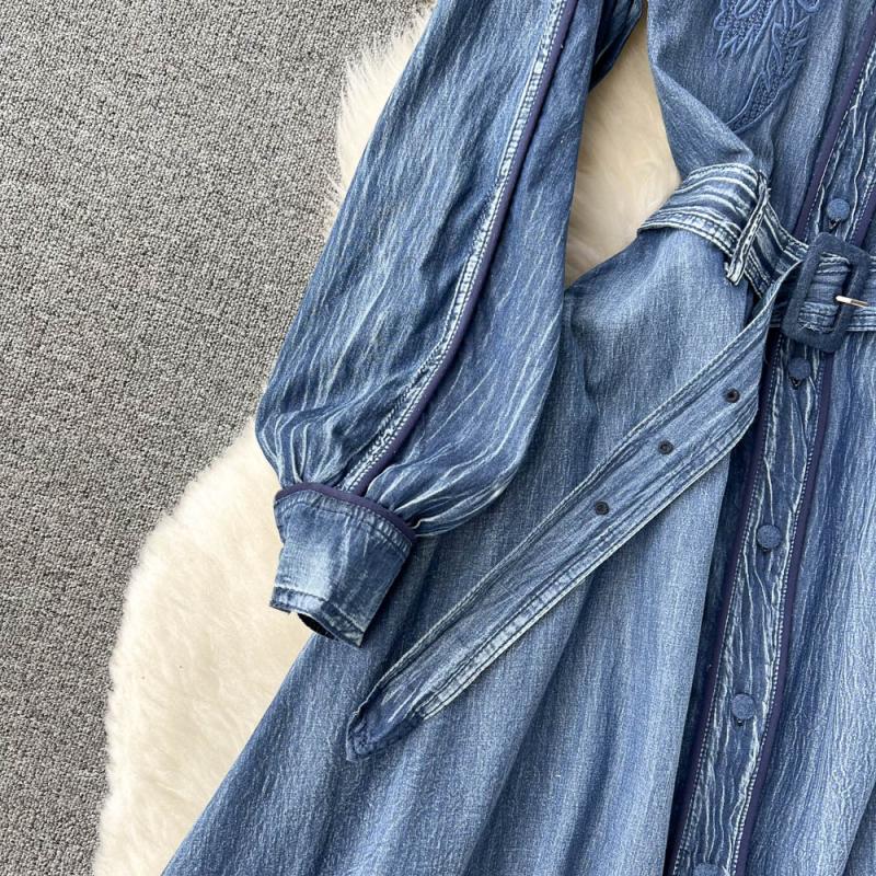 RUGOD Джинсовое платье женское весеннее новое корейское платье с воротником в стиле ретро с талией длинное платье темпераментное платье средней длины