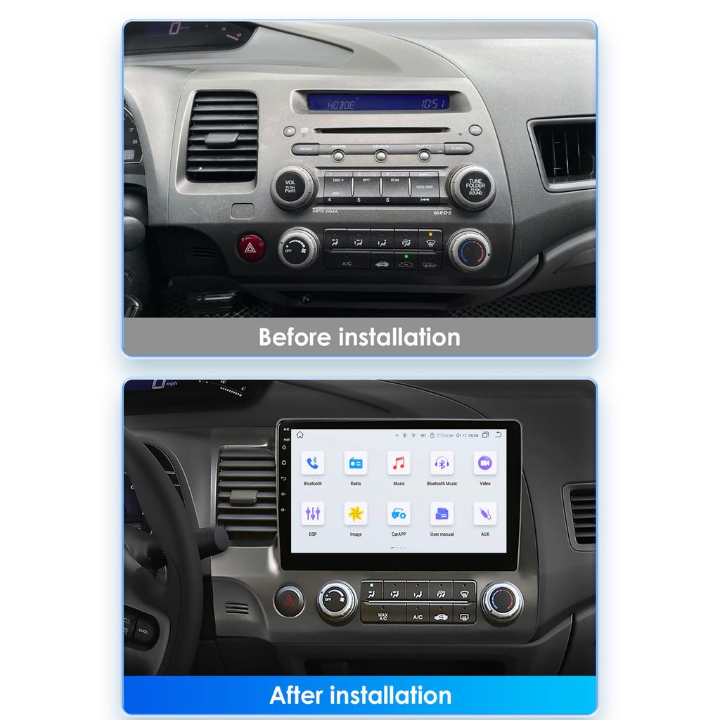 OSSURET Android 14 Для Honda Civic 2006-2011 Автомагнитола мультимедиа Видеоплеер 4G беспроводной Carplay GPS-навигация Головное устройство с 360 камерой