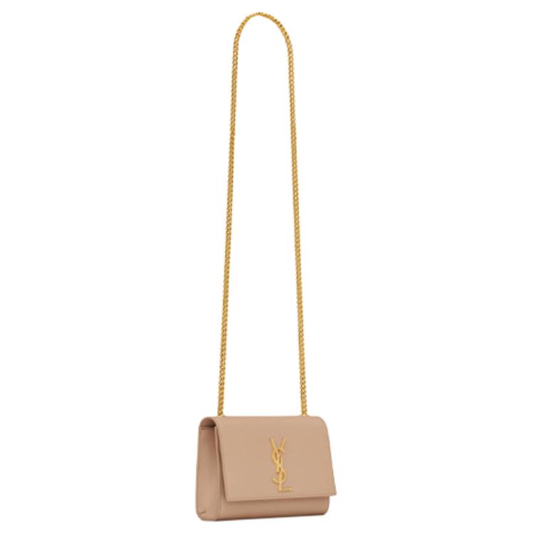 Saint Laurent Kate Gold Logo Grainy Leather Chain Crossbody Bag Small Women bags Dark-Beige 469390BOW0J2721