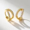 Light Luxury Double Row Earrings for Women 925 Sterling Silver 18k Gold Plated White Zircon Earrings