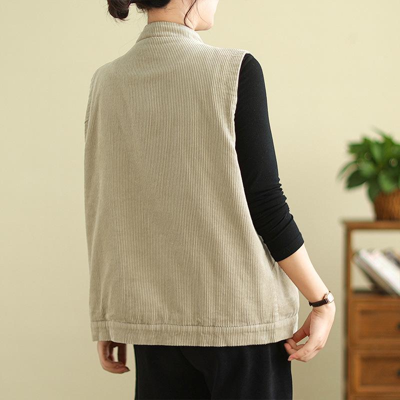 Осенняя мода Плюс Художественный Повседневный Вельветовый Жилет Куртка без рукавов Женский Жилет Топ