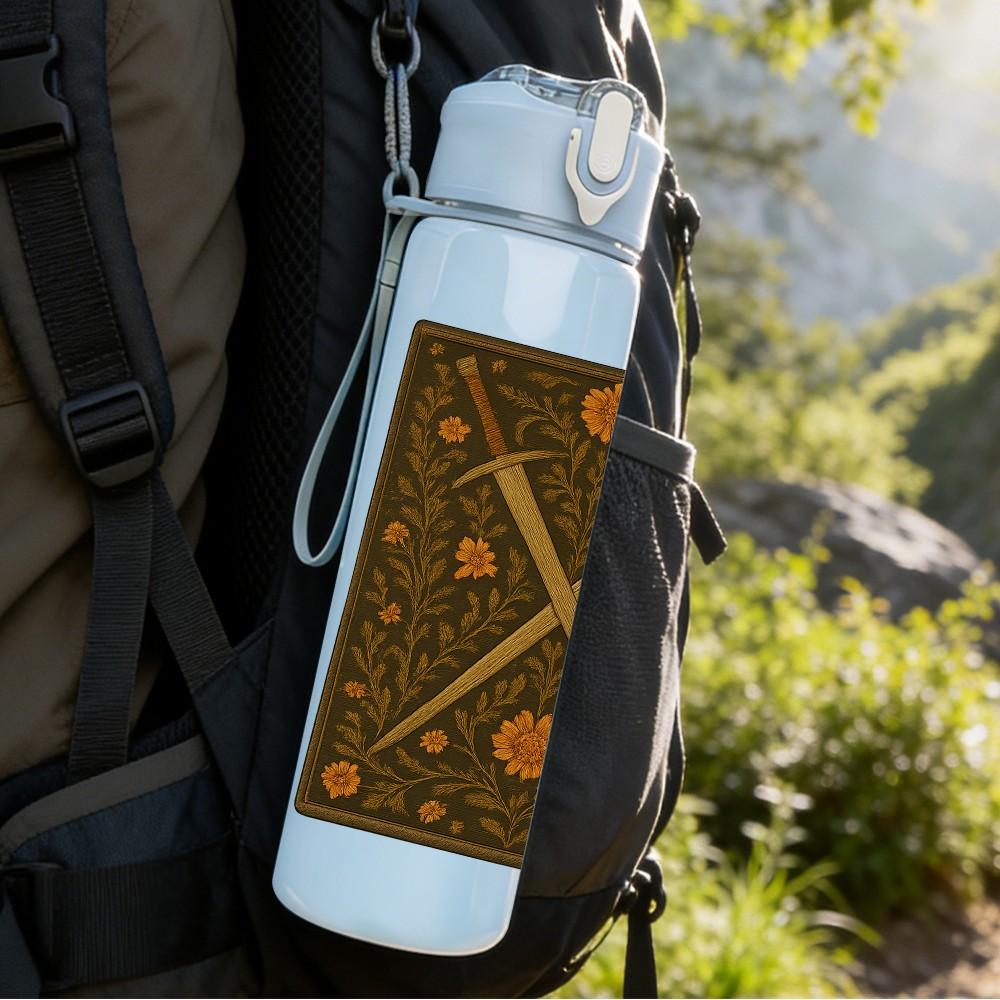 1PC Cross Wooden Texture Print 750ml Color Plastic Sports Water Bottle Leakproof Flip Straw Lid Suitable for Sports Office Home Use