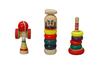 Miniature Japanese Traditional Wooden Toy Set of 3 Each of and Daruma (1 Wanage, Kendama, Drop)