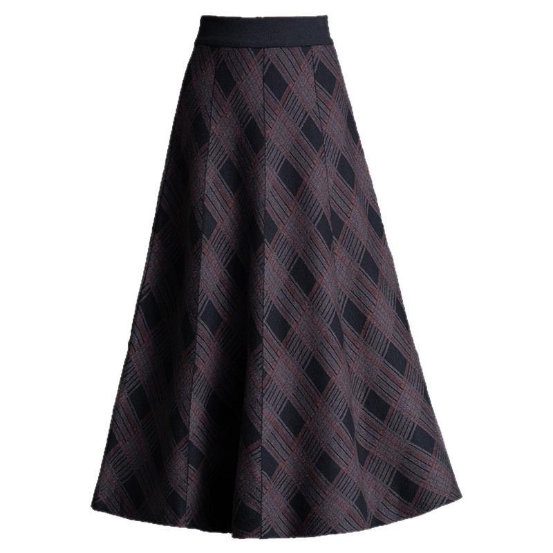 Клетчатая трикотажная миди-юбка А-силуэта с эластичной талией - Коллекция Осень 2025