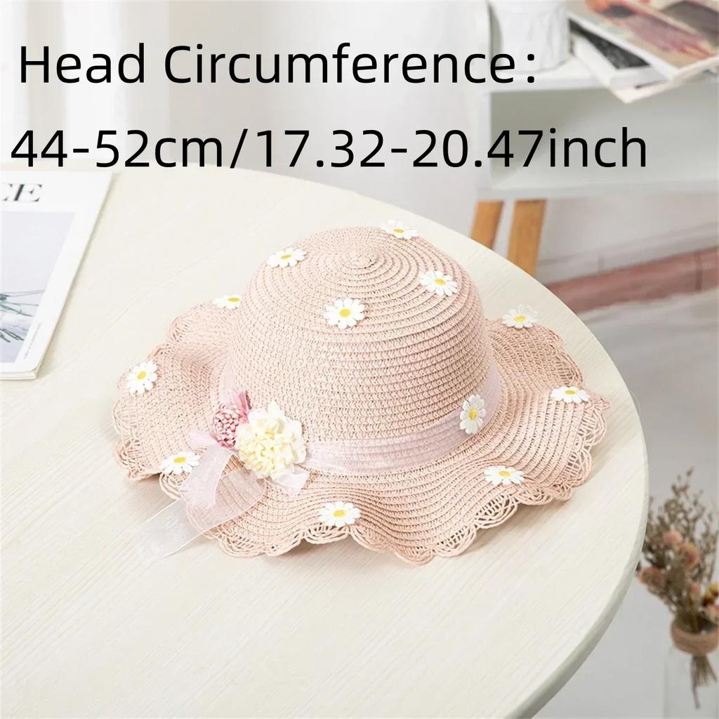 New Girls Chamomile Floral Straw Hat Handbag Sets Child Baby Straw Hat Kids Outdoor Beach Sun Bags Set Travel Holiday Sun Cap