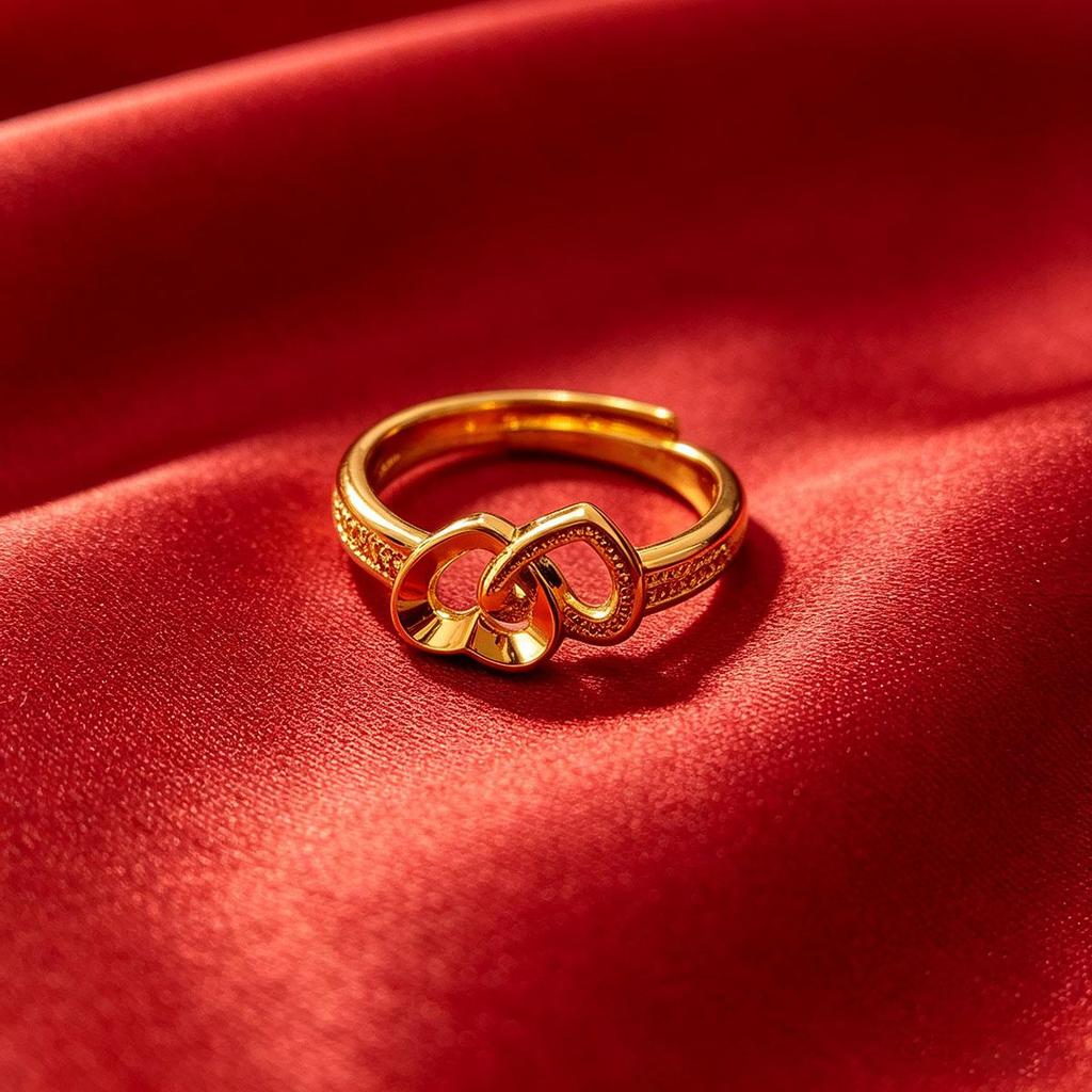 Double Heart Ring Women's Open Adjustable Couple Starry Sky Band Open Ring Daily Wear Index Finger Ring