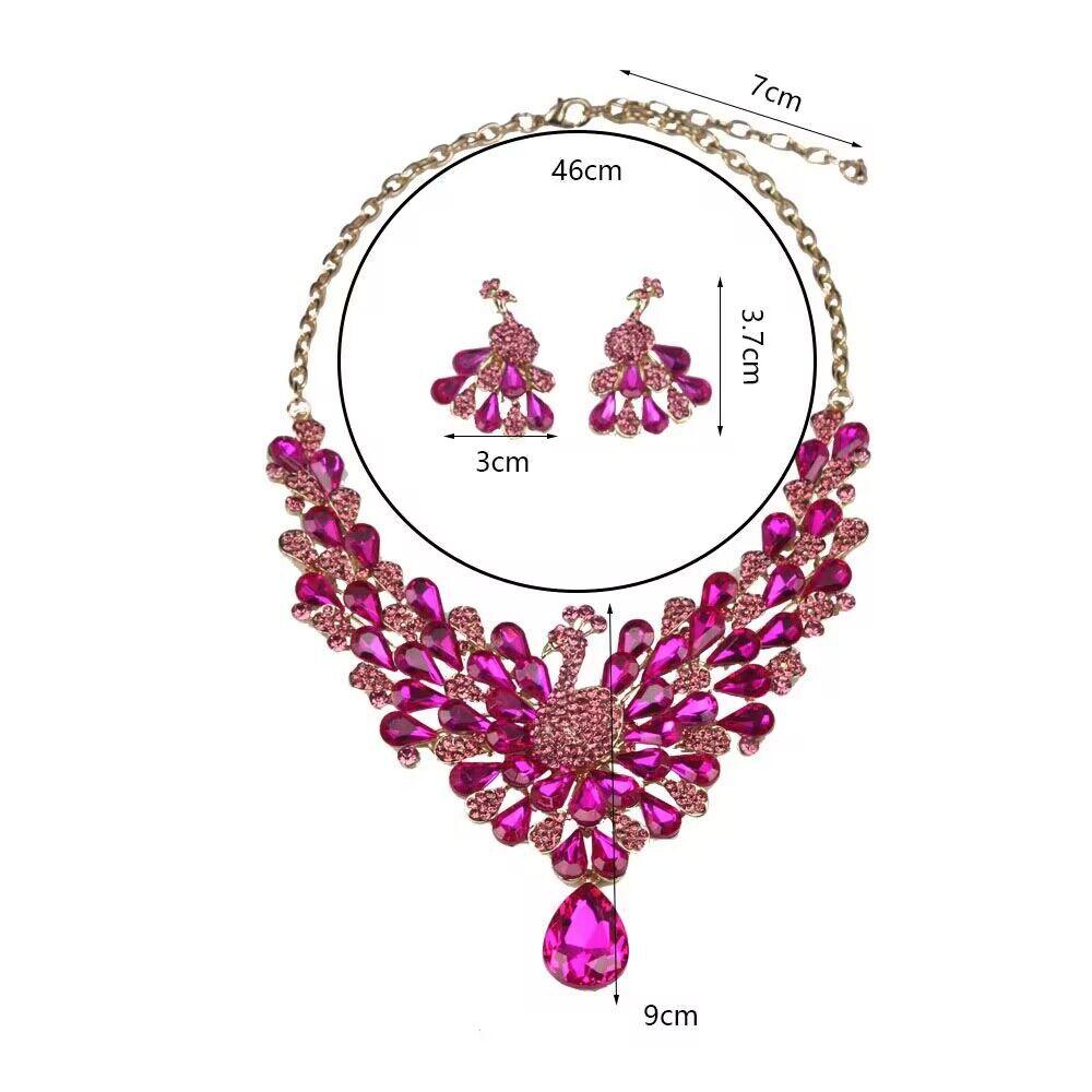 New 7-color Full Diamond Super Flash Peacock Necklace Earrings Set Femininity Banquet Dress with Accessories 2026