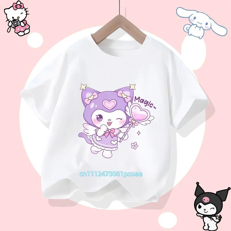 Sanrio Series Kuromis new childrens pure cotton shortsleeved girl casual top for summer Tshirt with cartoon print sport shir