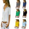 Plus Size Women Short Sleeve Solid Color Button Up Chiffon Blouse Turn Down Collar Summer Tops