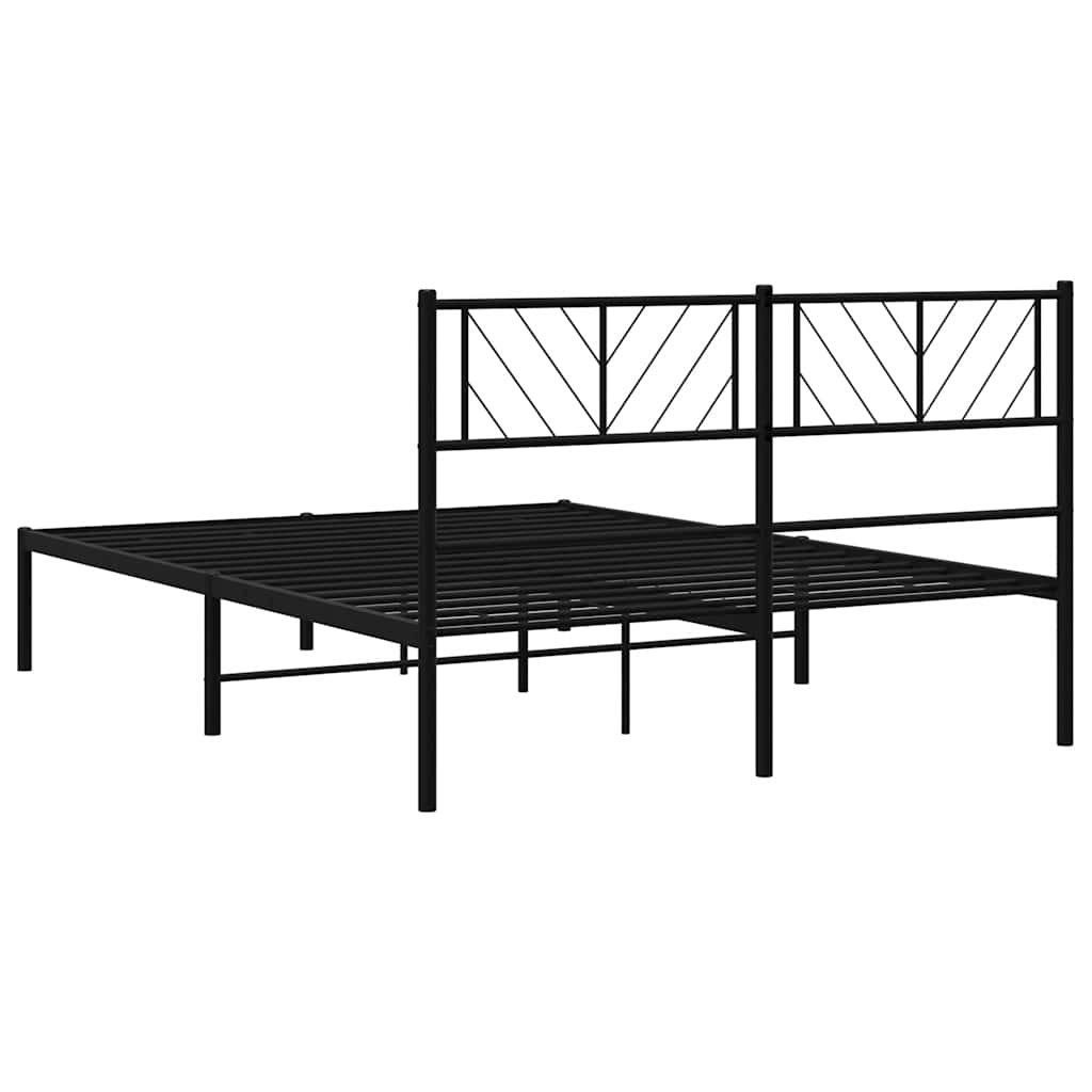 Metal Bed Frame with Headboard Black 150 x 200 cm