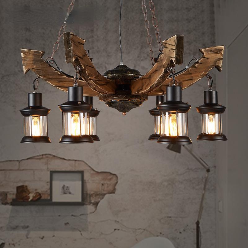 Ретро индустриальный стиль, кафе, ресторан, бар, люстра из массива дерева, индивидуальное креативное освещение для бара в отеле, якорное освещение