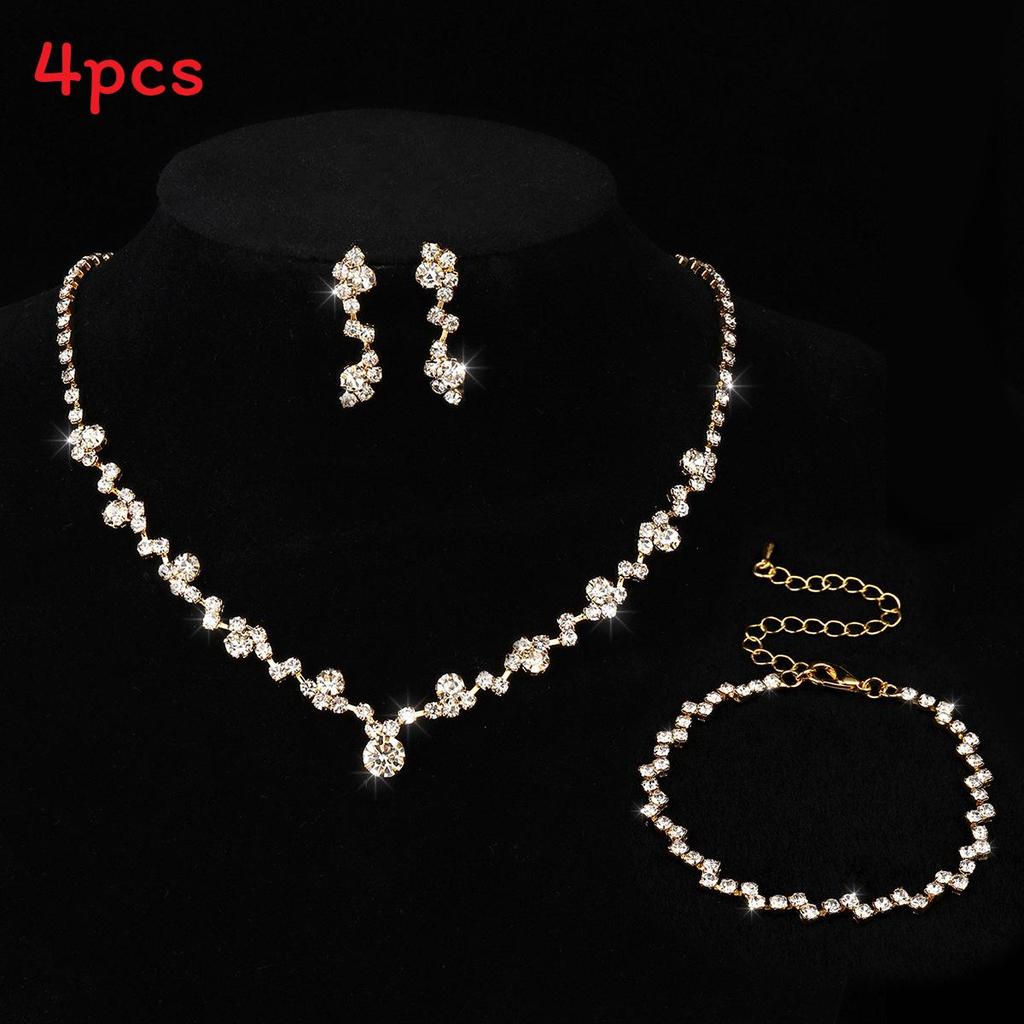 Bridal Jewelry Set With Crystal Necklace Earrings Bracelet For Women Wedding Accessories