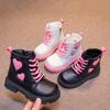 Girls Fashion Boots Kids Rubber Leather Boots Autumn and Winter Cotton Soft Sole Pink with Love Side Zip Children Princess Boots