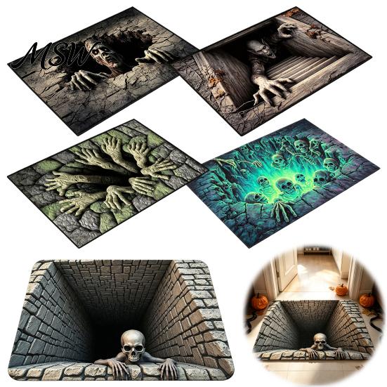 Halloween Door Mat 3D Skeleton Rug, Spooky Optical Illusion Entrance Depth Non-slip Floor Pattern Non-Slip for Living Room Bedroom Decor Party