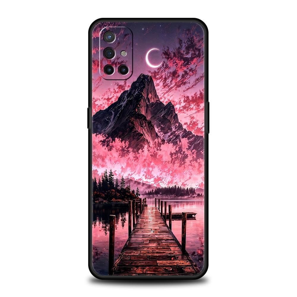 Phone Case For Oneplus 13R 13 12 10T 11 R10 Nord N100 N200 N10 9 9R CE 2 3 Z Pro Lite 5G Soft TPU Cover Pink Sunset Mountain Bag