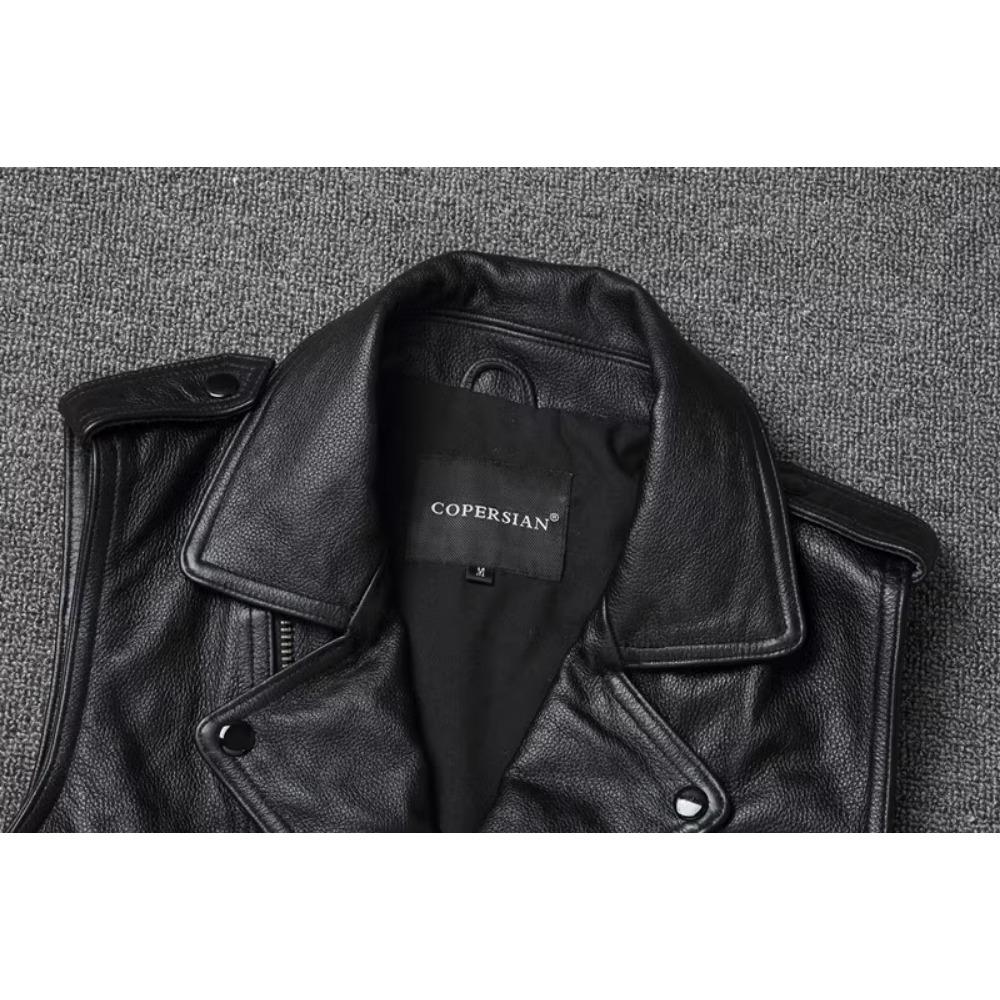 Китайский размер, натуральный жилет из коровьей кожи, поясной жилет для мотоциклистов, мужской байкерский жилет, приталенный крой, куртки из коровьей кожи без рукавов, весна-осень