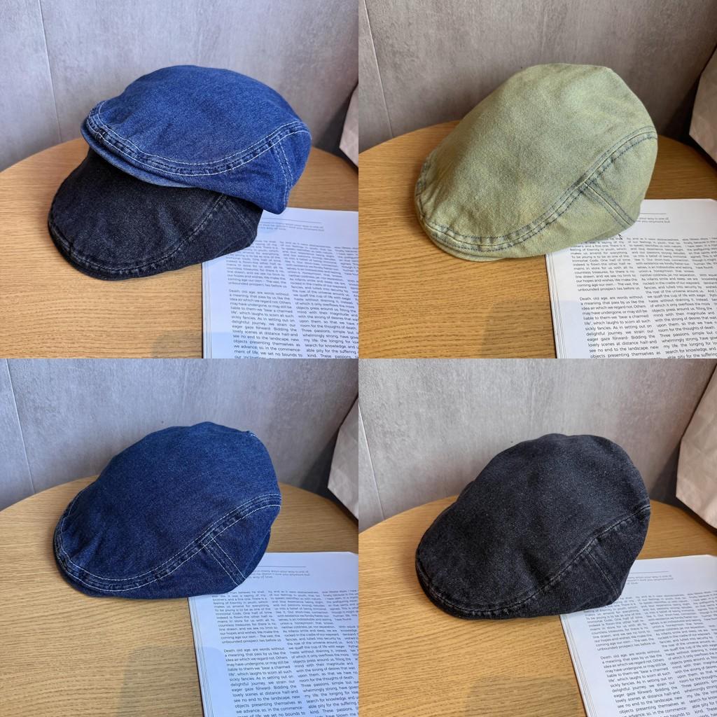 Ретро Цвет Однотонная Джинсовая Кепка Газетчика Винтажная Стирка Солнцезащитная Уличный Стиль Мода