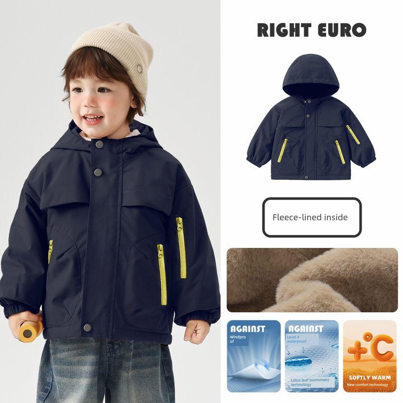 Right European Style Boys' Winter Thickened Coat, Cotton-Padded Jacket with Fur Lining, New Winter Children's Clothing, Baby Top