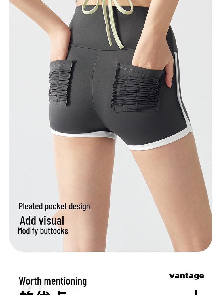 Летние женские шорты для йоги с цветовыми блоками, высокой талией и эффектом пуш-ап, с карманами, для бега, тенниса и фитнеса