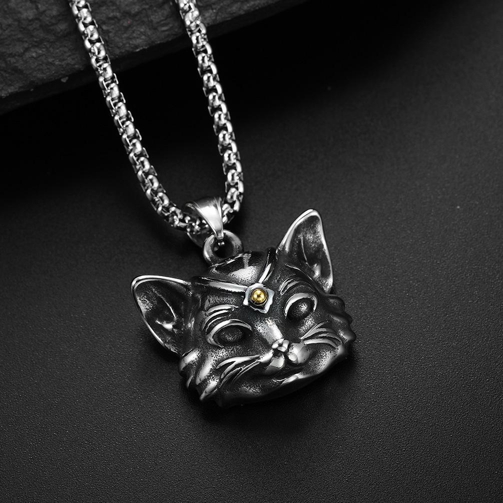 Cat Head Necklace For Men Stainless Steel Men Necklace Simple Animal Jewelry Korean Style Jewelry Cosplay Accessorycool Stuff
