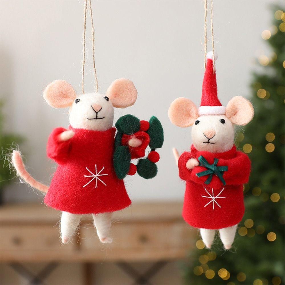 Santa Hat Felt Mouse Ornament Red Outfit Hanging Mouse Decoration Christmas Tree Decoration