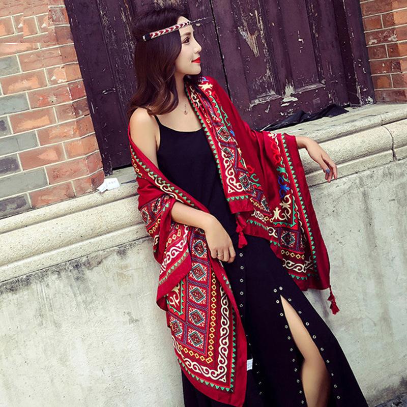 Thickened Women'S Travel Photography Shawl, Women'S Ethnic Style Scarf, Dual-Use Air-Conditioned Room Cloak