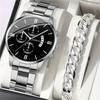 2pcs/set 1pc Men's Fashion Watch, Casual Round Dial Stainless Steel Quartz Wrist Watch & 1pc Bracelet, Ideal Choice for Gifts