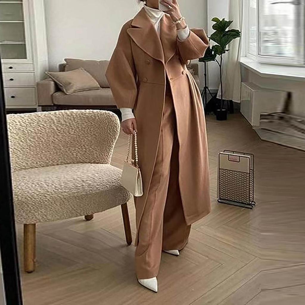 Женская мода в стиле ретро с рукавами и большими лацканами, шерстяное пальто, длинное пальто