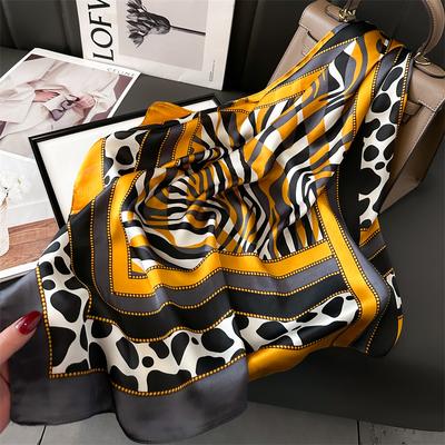 Luxury Brand Leopard Print Square Scarf Women's Imitation Silk Scarf Casual Versatile Decoration Small Neck Scarf 70CMx70CM