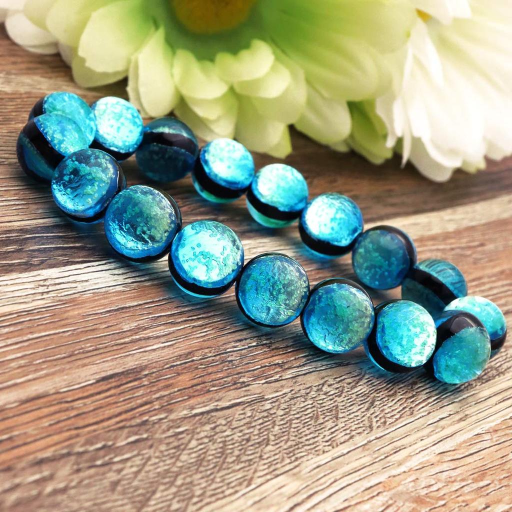 [GOLD STONE] Glowing Hateruma Blue Firefly Glass 10mm Bracelet from Hateruma Island, Okinawa, Inner Diameter: Approx. 17.5cm