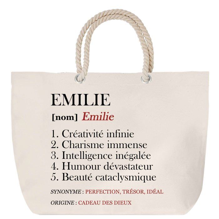 Sac de plage anse corde - PLANETEE - Emilie - Grand format - Coton - Personnalisable (prénom)