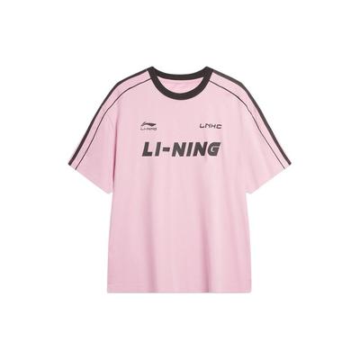 Li-Ning Американский винтажный логотип с полосатым принтом, круглый вырез, свободная удобная повседневная футболка с коротким рукавом и заниженной линией плеч, футболки унисекс AHSU657-7