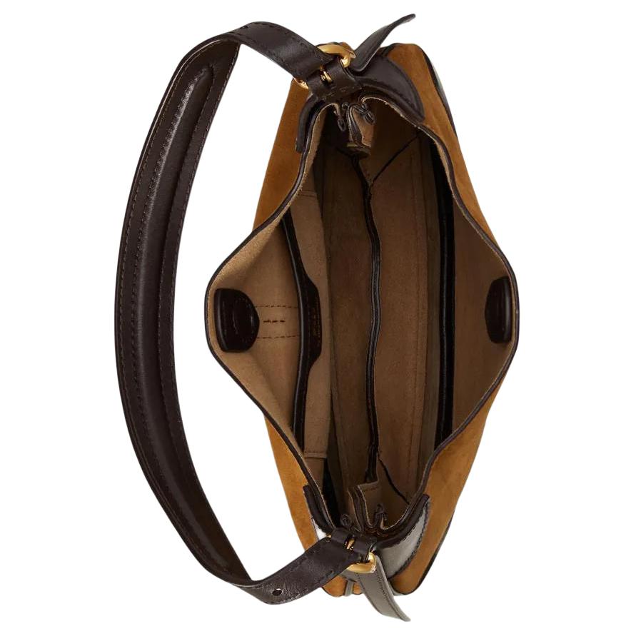 Polo Ralph Lauren Polo ID Brand Logo Patch Design Suede Leather Crossbody Shoulder Bag Small Women bags Brown Dark-Brown 428945972002