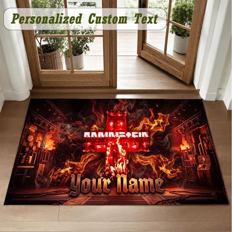 Crystal Velvet Square Rug Custom NameRammstein Pattern Non Slip Home Floor Decor Rug