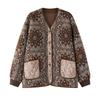 Womens Loose Fit V-Neck Cotton Puffer Coat With Paisley Print Winter Warm Oversized Jacket