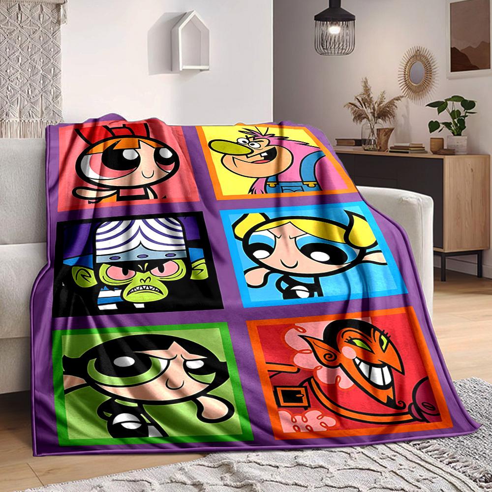 1PC Powerpuff Girls Blanket Soft Warm All Season Throw for Sofa, Bed, Car, Office Vibrant Colorful Design, Durable & Cozy Gift