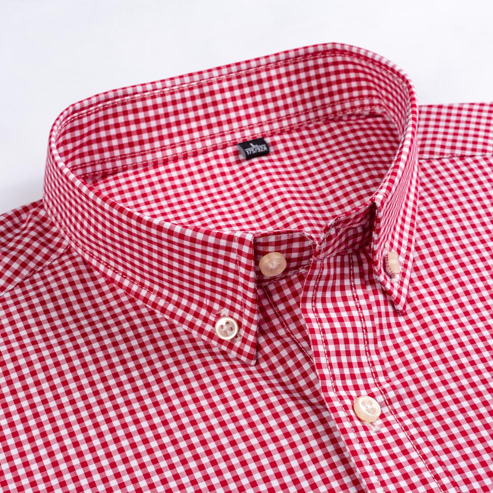 Мужские рубашки стандартной посадки с длинными рукавами в микро клетку, тонкая мягкая повседневная универсальная рубашка в клетку из 100% хлопка белого/красного цвета с накладными карманами