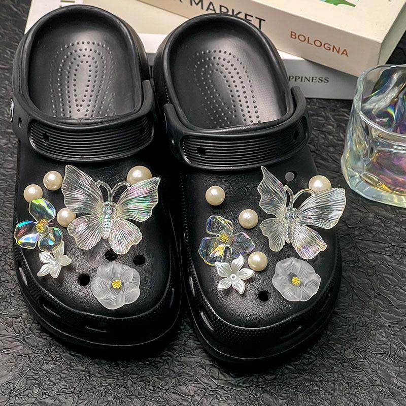Хрустальные пряжки для обуви в виде бабочек и жемчуга для летних сабо