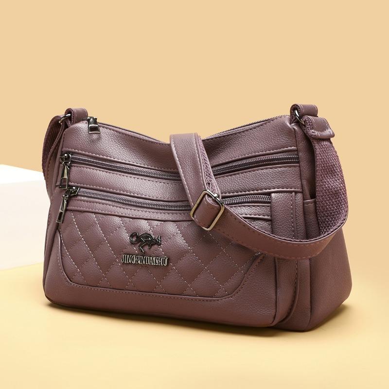 Embroidered Diamond Grid PU Single Shoulder Crossbody Women's Bag