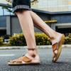 Men Black Leather Slippers Gladiator Sandals Outdoor Summer Brown Handmade Beach Shoes Wide Head Plus Size