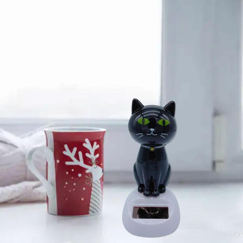 Bobble Head Cat Ornament Solar Powered Dancing Toy Shaking Head Dashboard Doll Solar Swing Doll for Car Interior Decoration