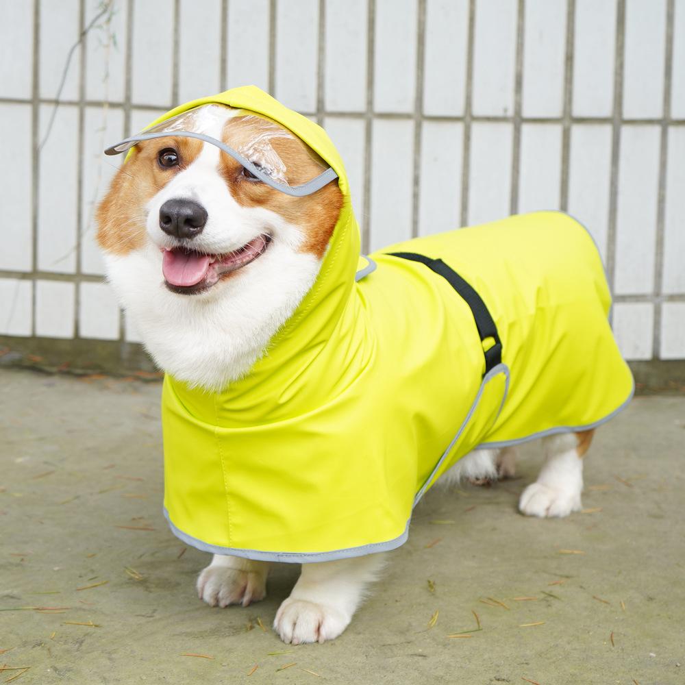 Traction Pet Dog Raincoat Belly Wrapped Teddy Corgi Dog Poncho Cape Reflective Clothing