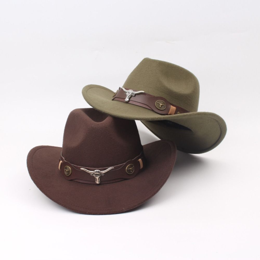 Solid Color Cowgirl Jazz Hat Woolen Party Cosplay Hat Vintage Western Cowboy Hat  Cycling Caps