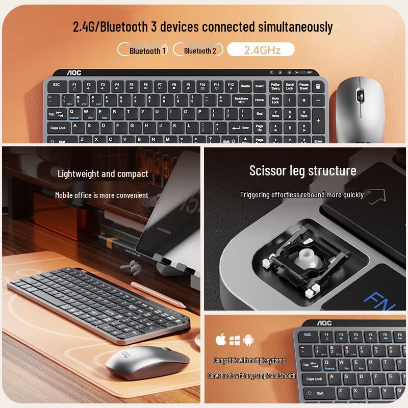 AOC KM600 Rechargeable Dual Mode Wireless Keyboard Mouse Set