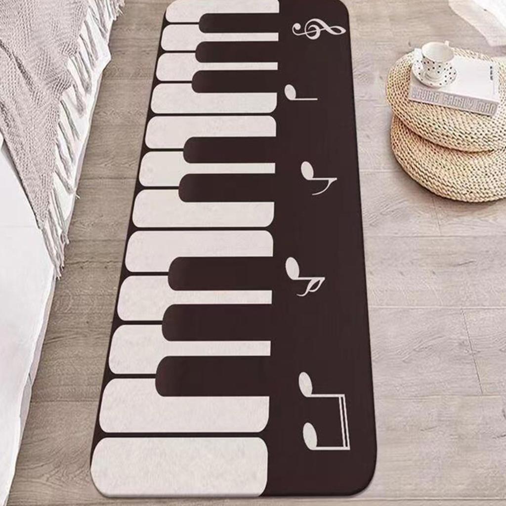 Modern Minimalist Black White Piano Key Crystal Velvet Non Slip Bedroom Rug Headboard Floor Mat