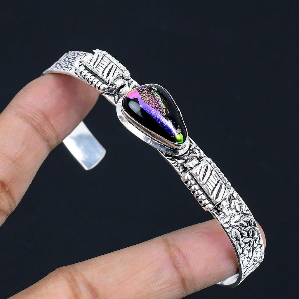 925 Silver Trillion American Dichroic Glass Stone Wedding Mother Bangle Jewelry