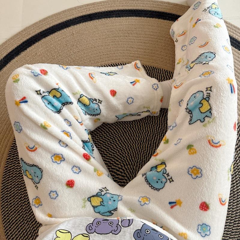 Cartoon Flannel Pajama Pants for Women - Winter Warm Fleece Lounge Pants, Coral Velvet Sleepwear Bottoms for Students, Cozy Home & Outdoor Wear