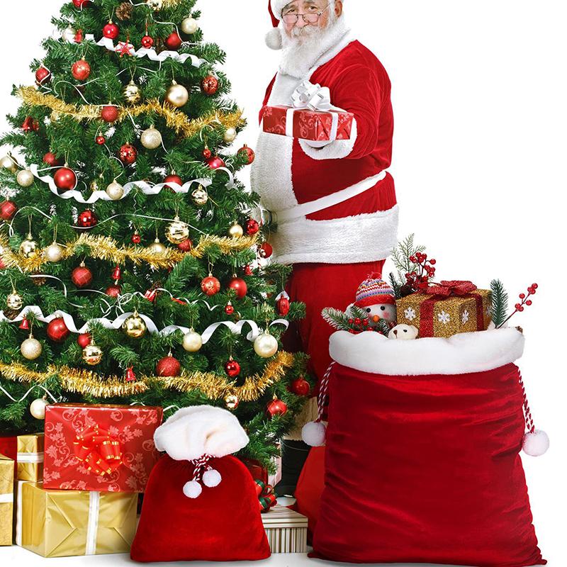 1Pc Santa Claus Large Gift Sack Christmas Eve Present Bag Party Santa Prop Holiday Gift Pouch Drawstring Bag for Candy & Toy