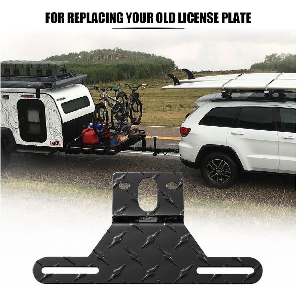 Aluminum Trailer License Plate Light Bracket, Vehicle Heavy-Duty Bracket Holder with Light Mount Hole, Metal Car Tag Frame Plate Holder, Universal